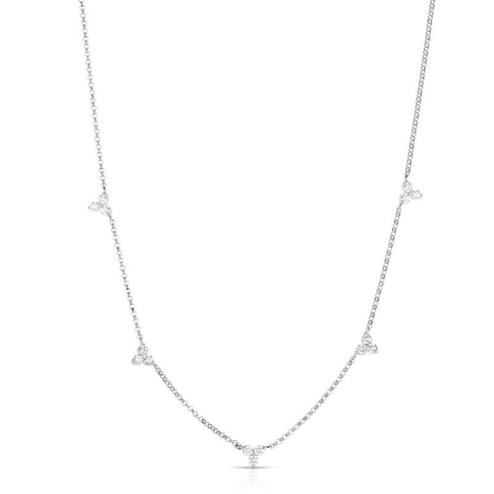 Roberto Coin 18K White Gold Diamonds By The Inch 5 Station Flower Necklace