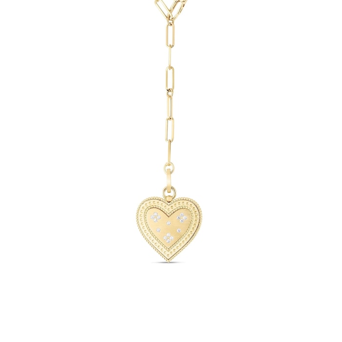 Roberto Coin 18K Yellow Gold Venetian Princess Large Diamond Heart Paperclip Chain Necklace