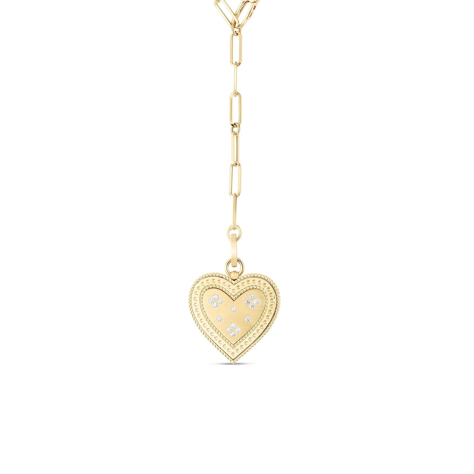 Roberto Coin 18K Yellow Gold Venetian Princess Large Diamond Heart Paperclip Chain Necklace