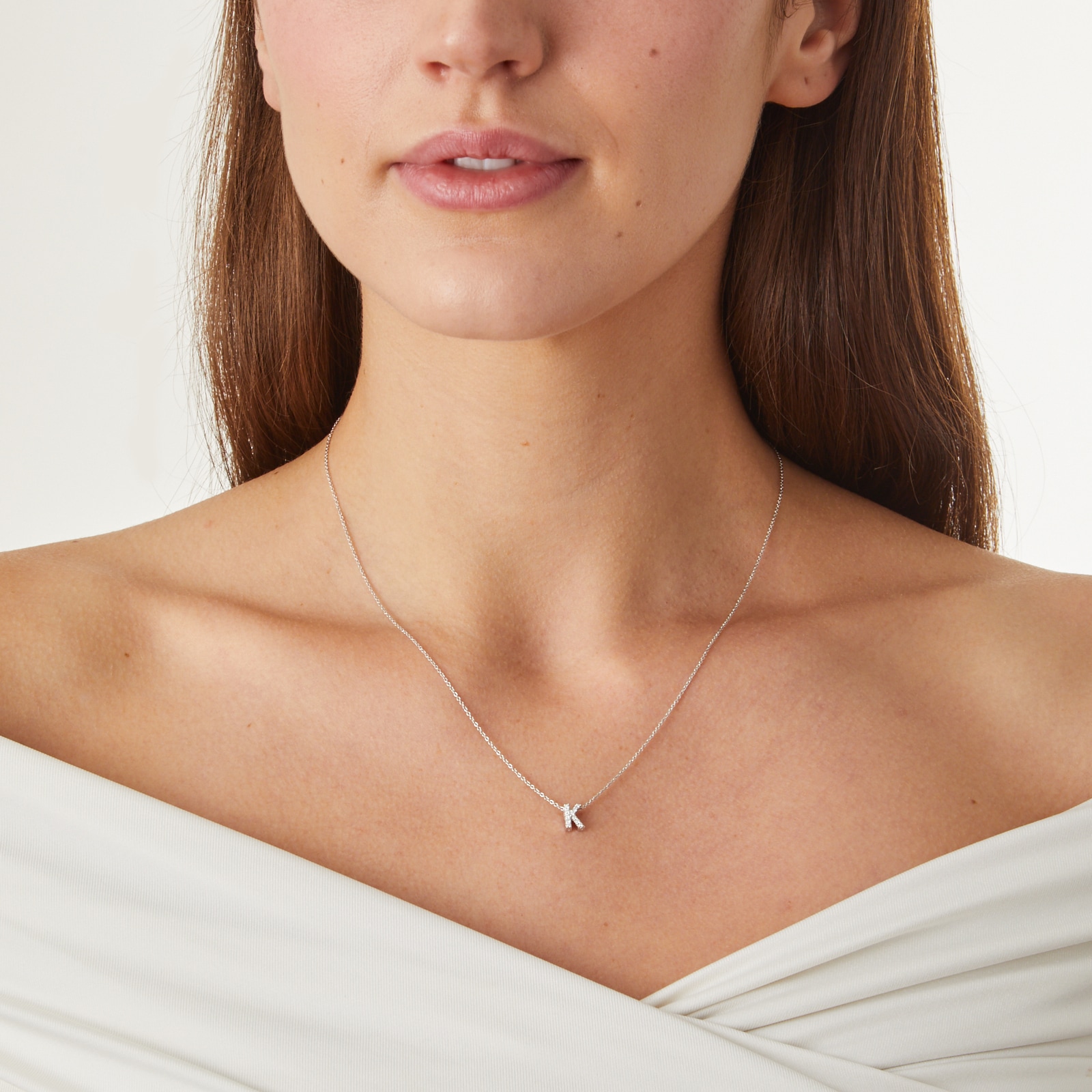 Roberto Coin 18k White Gold 0.05cttw Diamond Tiny Treasures Love Letter 'K' Necklace 18"