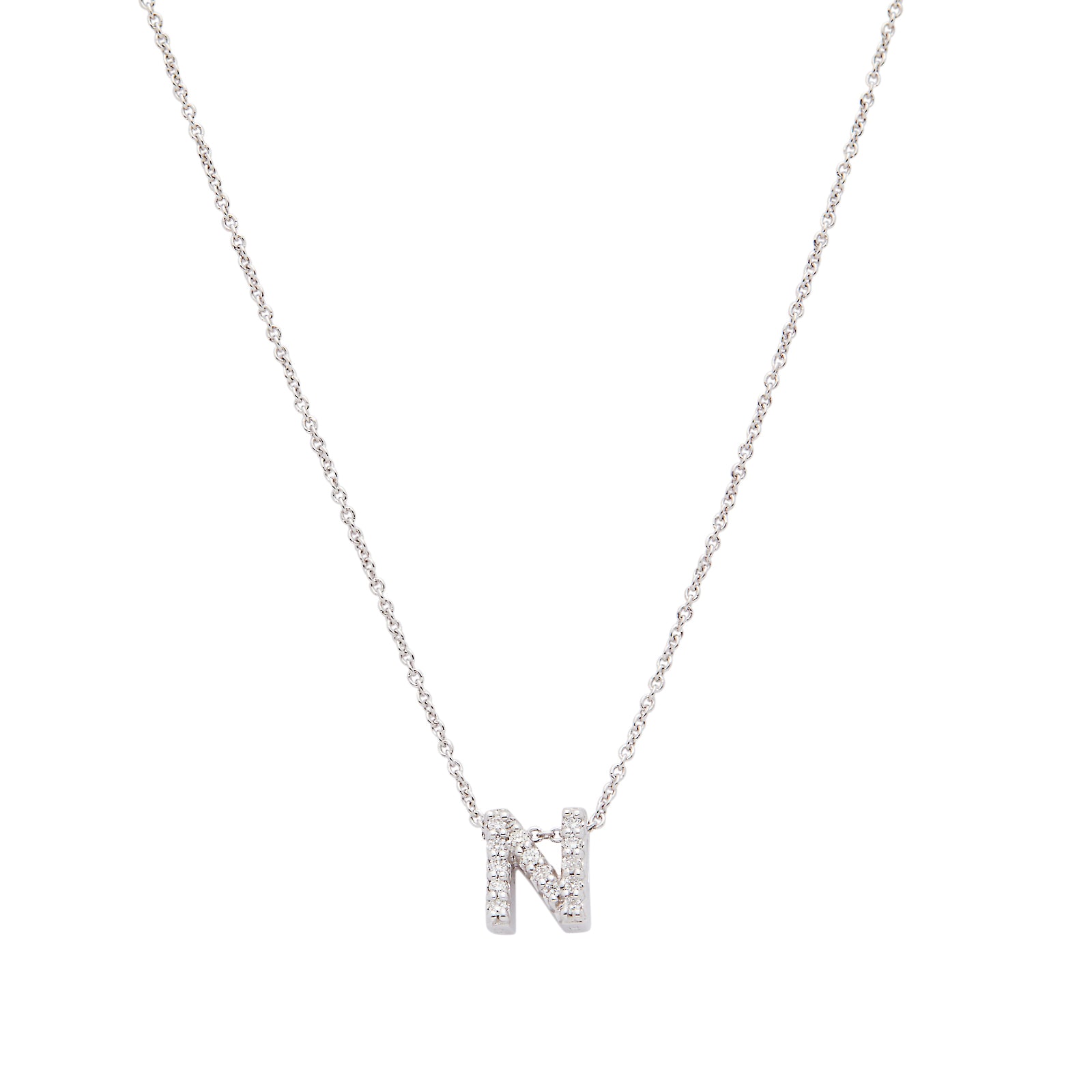 Roberto Coin 18k White Gold 0.07cttw Diamond Tiny Treasures Love Letter 'N' Necklace 18"