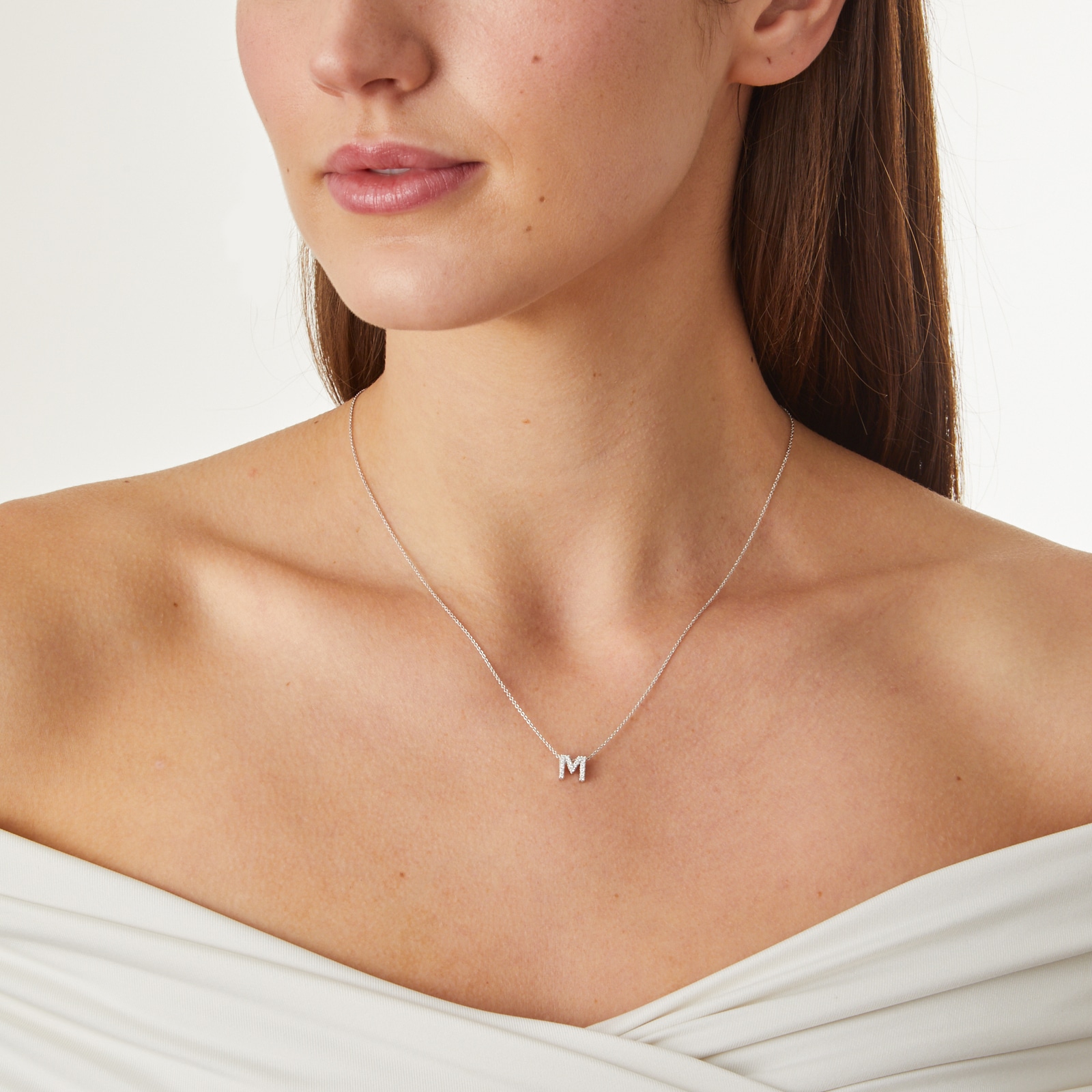 Roberto Coin 18K White Golf 0.08cttw Diamond Love Letter M Necklace