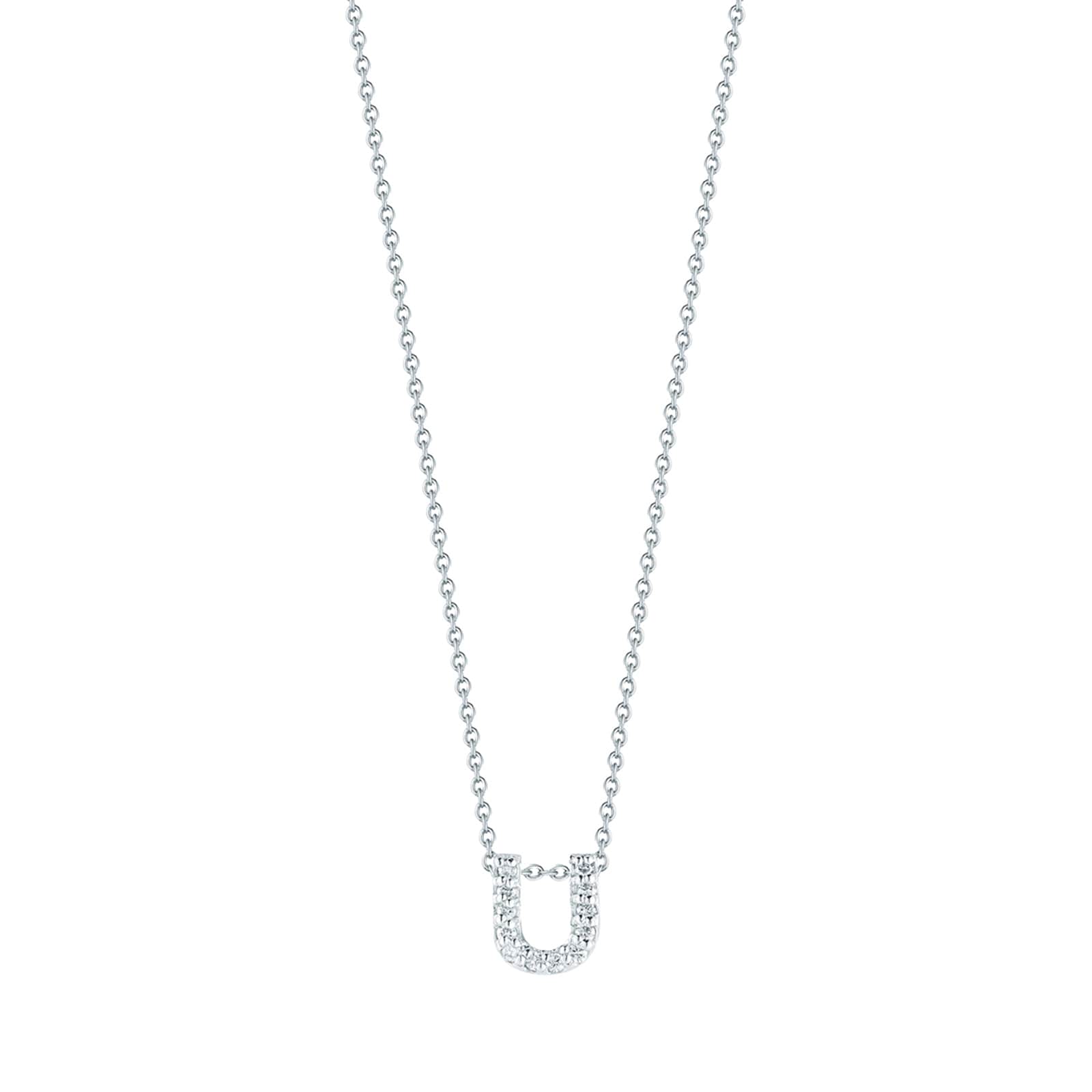 Roberto Coin 18K White Gold Tiny Treasures Diamond Love Letter U Necklace