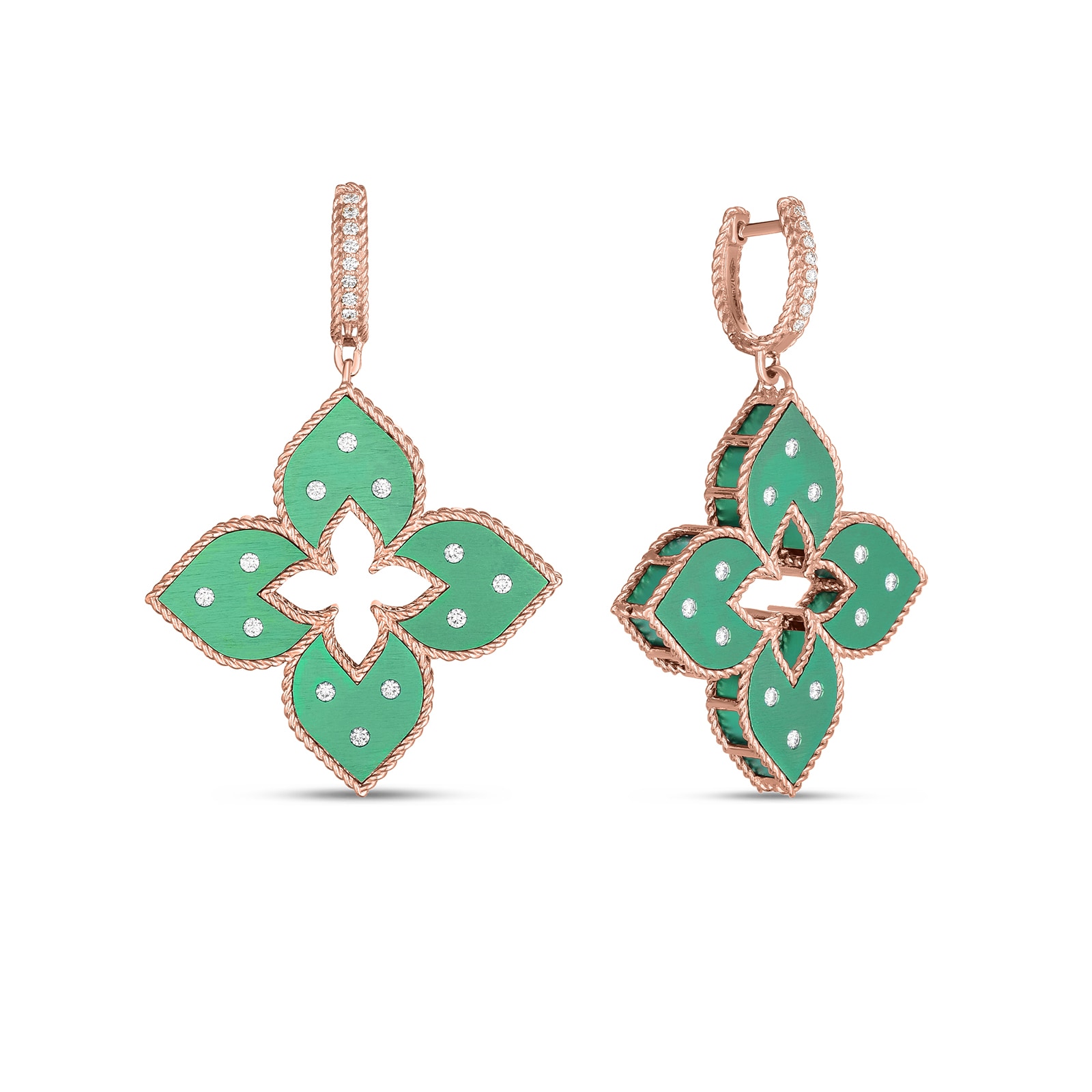Roberto Coin 18k Rose Gold 0.45cttw Diamond Venetian Princess Green Satin Earrings
