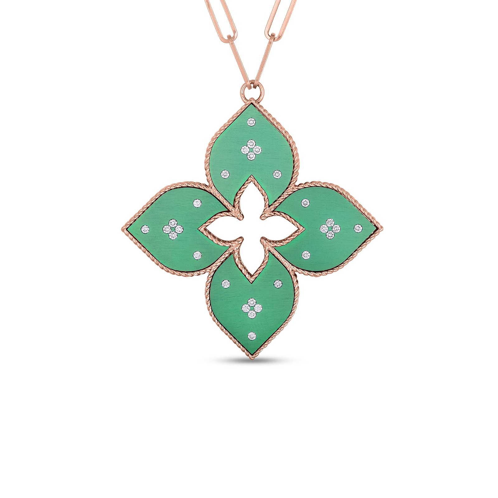 Roberto Coin 18k Rose Gold 0.37cttw Diamond Venetian Princess Green Satin Pendant Roberto Coin 18k Rose Gold 0.37cttw Diamond Venetian Princess Green Satin Pendant