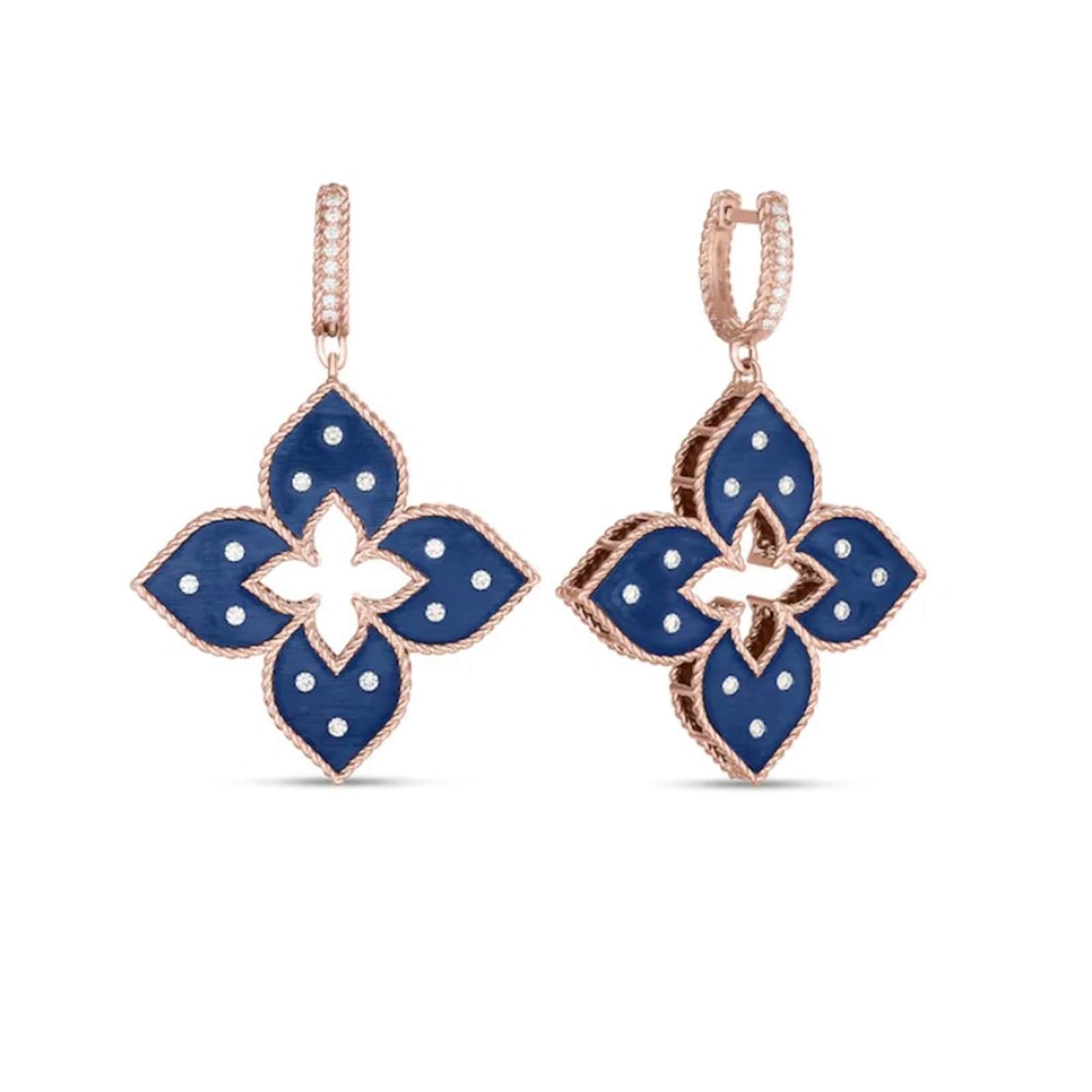 Roberto Coin 18K Rose Gold 0.45cttw Diamond Venetian Princess Blue Satin Earrings