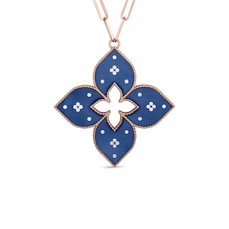 Roberto Coin 18k Rose Gold 0.15cttw Diamond Venetian Princess Blue Satin Pendant