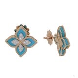 Roberto Coin 18k Rose Gold 0.35cttw Diamond and Turquoise Princess Flower Earrings