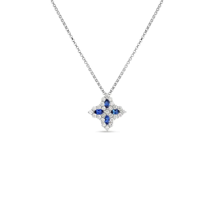 Roberto Coin 18K White Gold Princess Flower Diamond & Sapphire Pendant Necklace