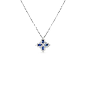 Roberto Coin 18K White Gold Princess Flower Diamond & Sapphire Pendant Necklace