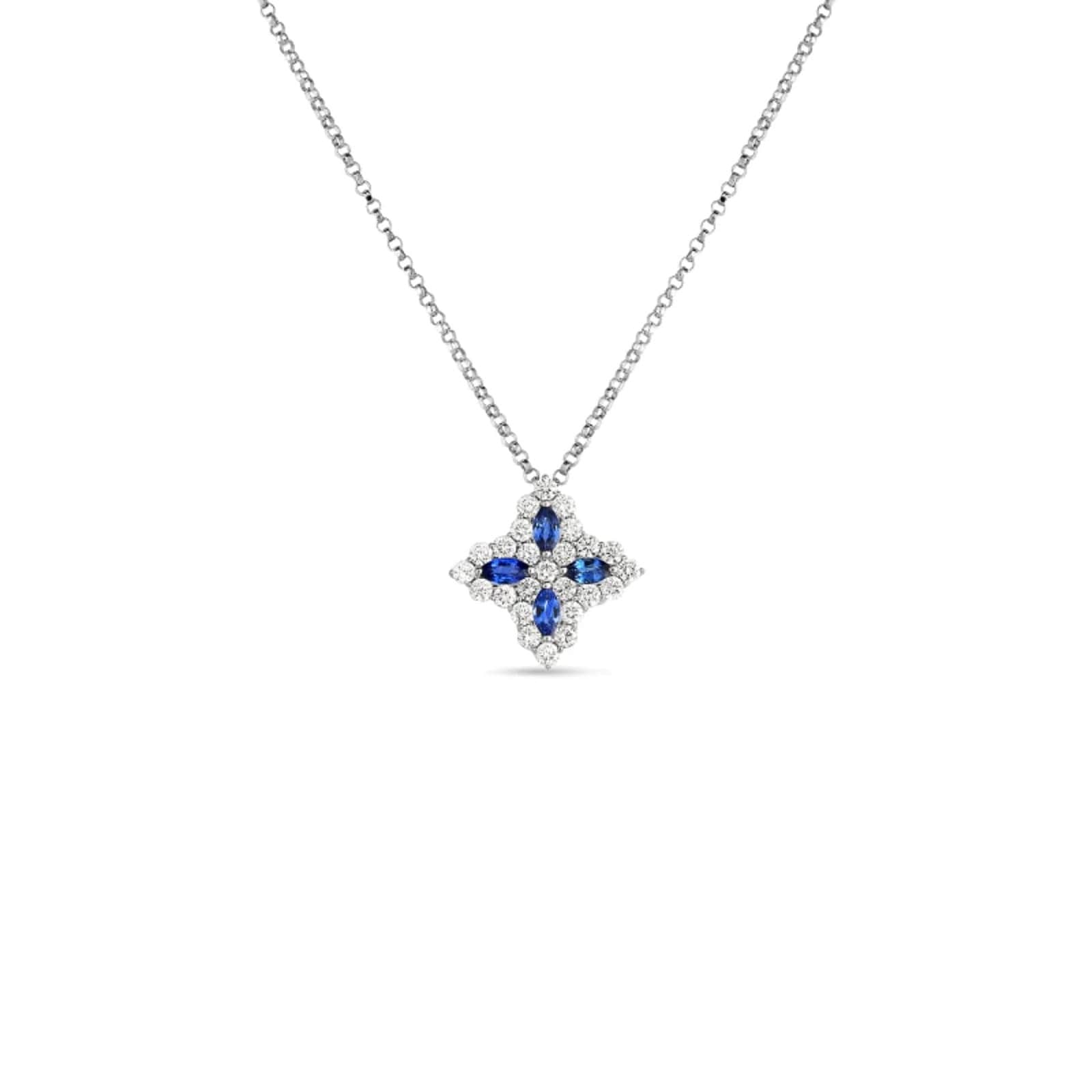 Roberto Coin 18K White Gold Princess Flower Diamond & Sapphire Pendant Necklace