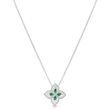 Roberto Coin 18k White Gold Exclusive Venetian Princess 0.25cttw Diamond & 0.35cttw Emerald Necklace