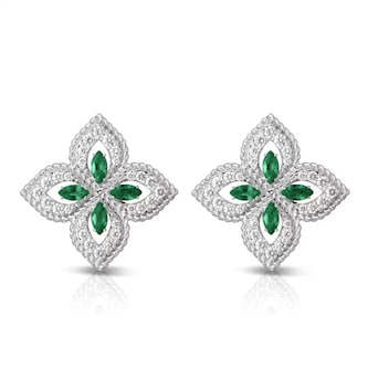 Roberto Coin 18K White Gold Exclusive Venetian Princess 0.25cttw Diamond & 0.68cttw Emerald Earrings Roberto Coin 18K White Gold Exclusive Venetian Princess 0.25cttw Diamond & 0.68cttw Emerald Earrings