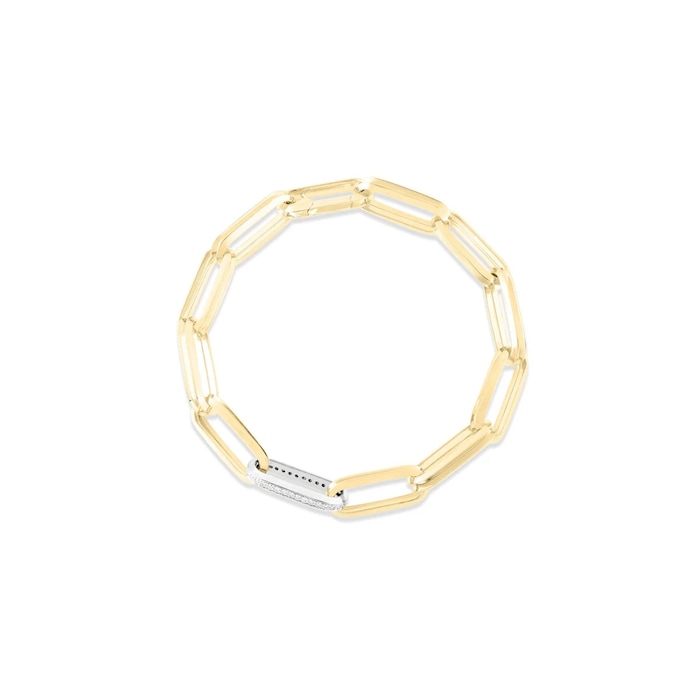 Roberto Coin Designer Gold 18K Yellow Gold Diamond Rectangular Paperclip Link Bracelet
