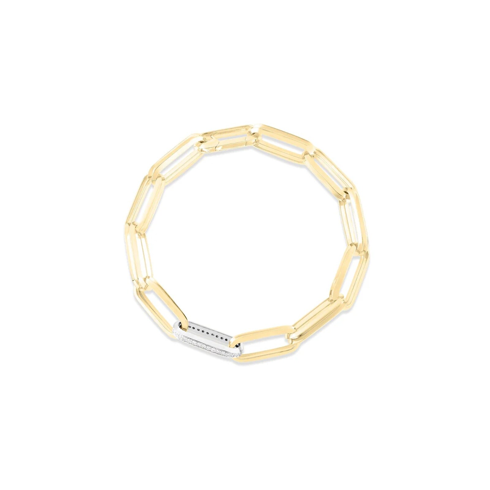 Roberto Coin Designer Gold 18K Yellow Gold Diamond Rectangular Paperclip Link Bracelet