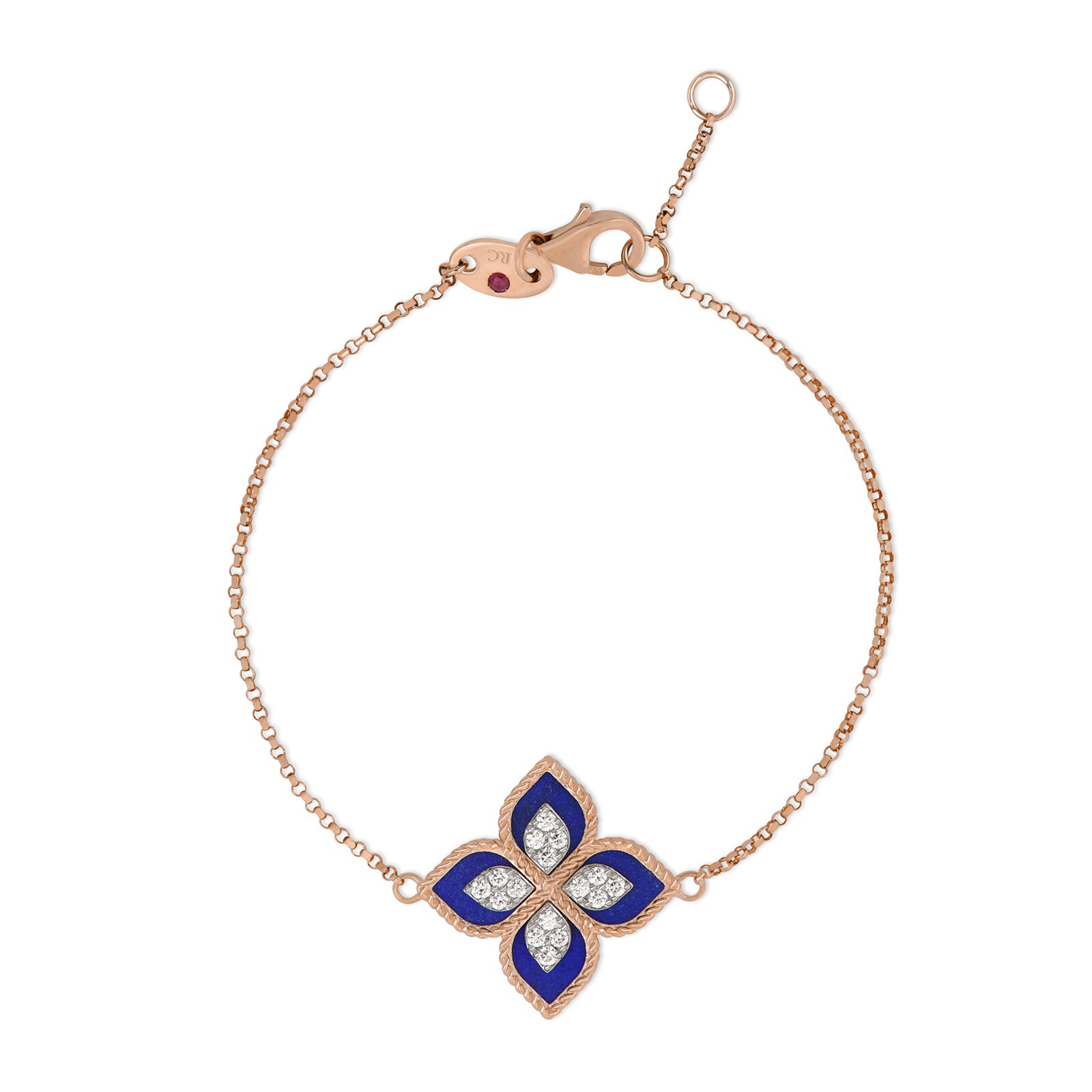 Roberto Coin Princess Flower 18ct Rose Gold Lapiz Lazuli & 0.18ct Diamond Bracelet Roberto Coin Princess Flower 18ct Rose Gold Lapiz Lazuli & 0.18ct Diamond Bracelet