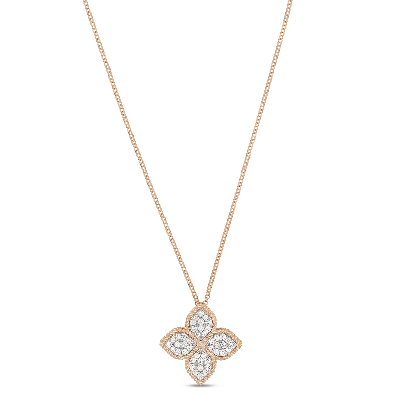 Roberto Coin Princess Flower 18ct Rose Gold Diamond Necklace