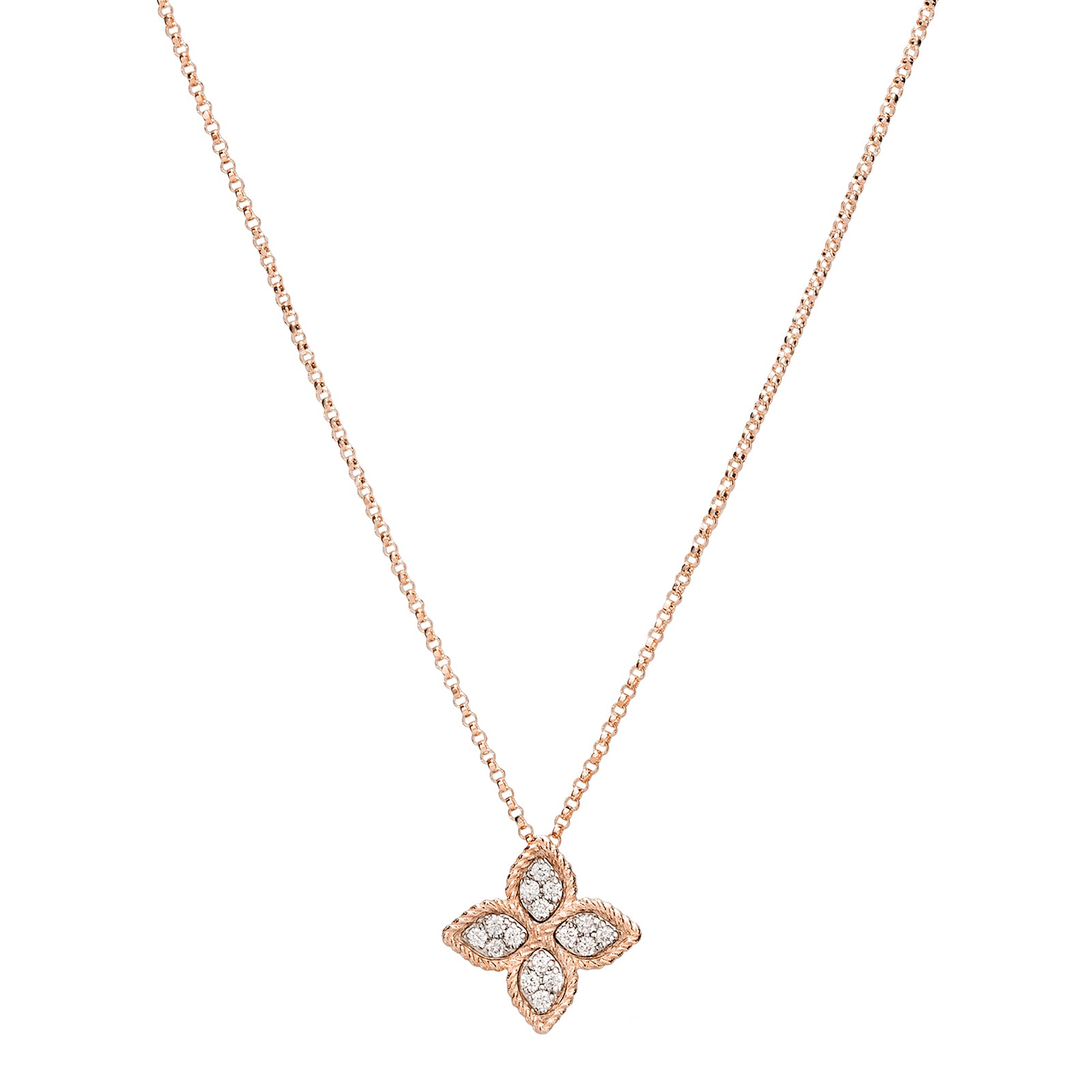 Roberto Coin Princess Flower 18ct Rose Gold Diamond Necklace