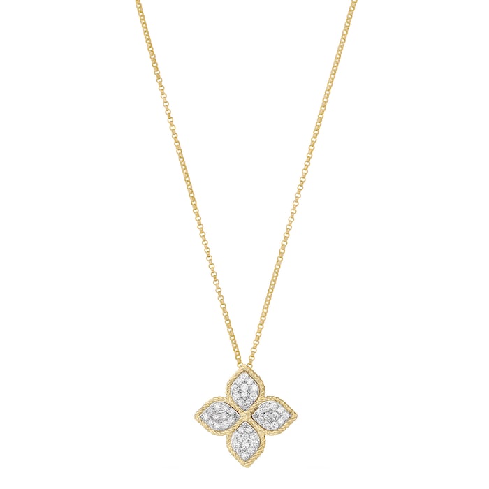 Roberto Coin Princess Flower 18ct Yellow Gold Diamond Necklace