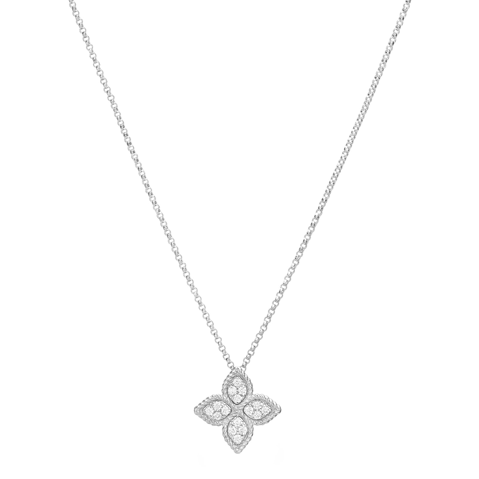 Roberto Coin Princess Flower 18ct White Gold Diamond Necklace ...