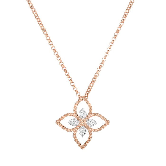 Roberto Coin Princess Flower 18ct Rose Gold Diamond Necklace
