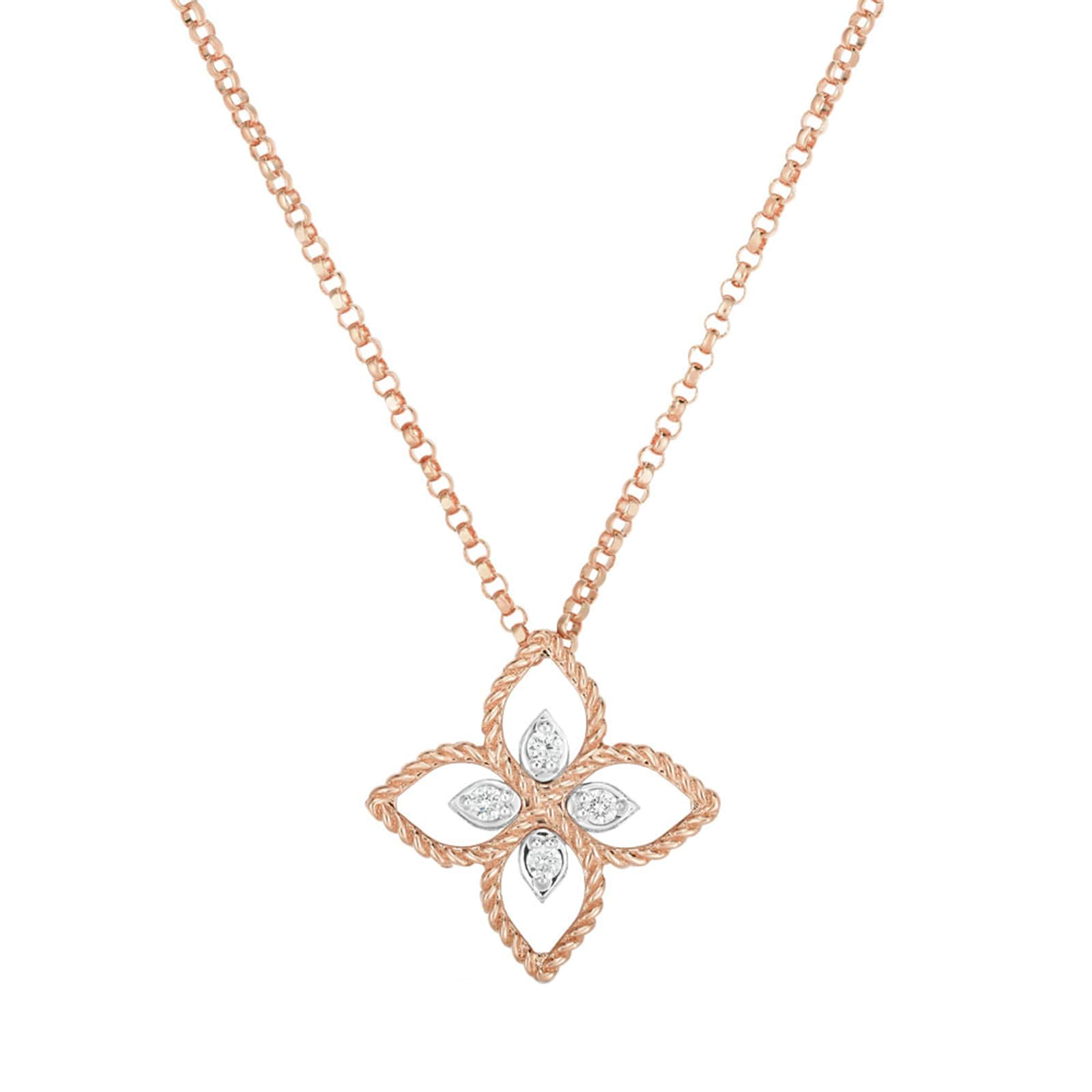 Roberto Coin Princess Flower 18ct Rose Gold Diamond Necklace ...