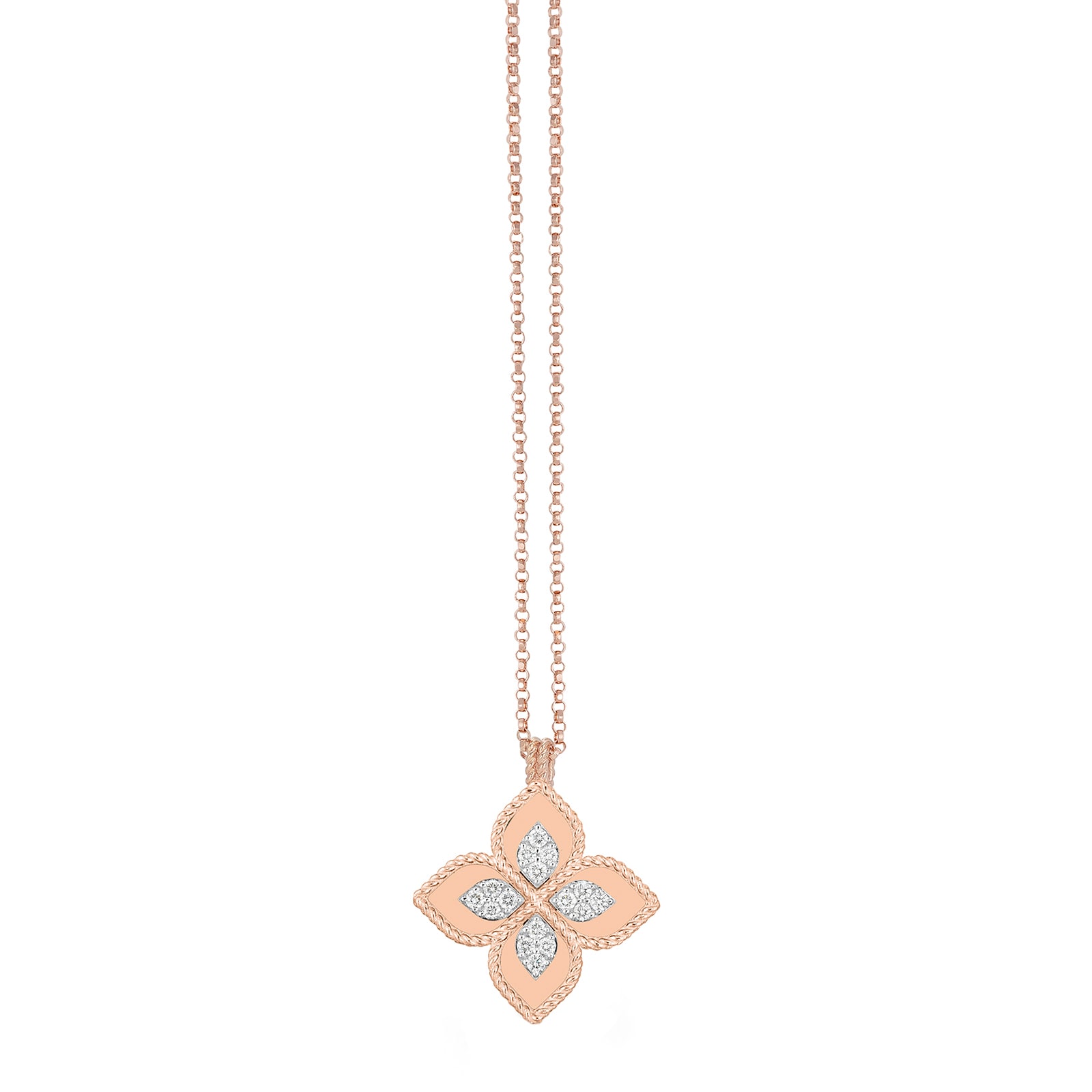 Roberto Coin Princess Flower 18ct Rose Gold Diamond Necklace