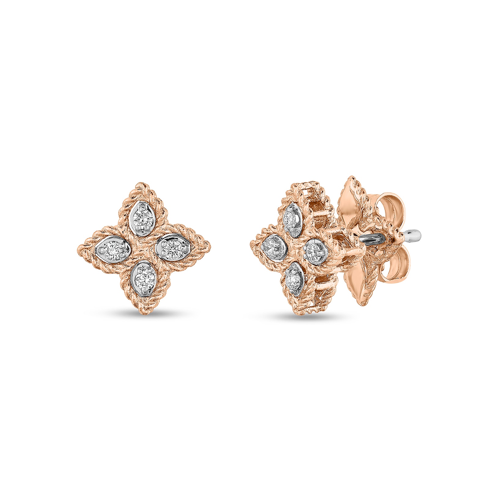 Roberto Coin Princess Flower 18ct Rose Gold Diamond Stud Earrings ...