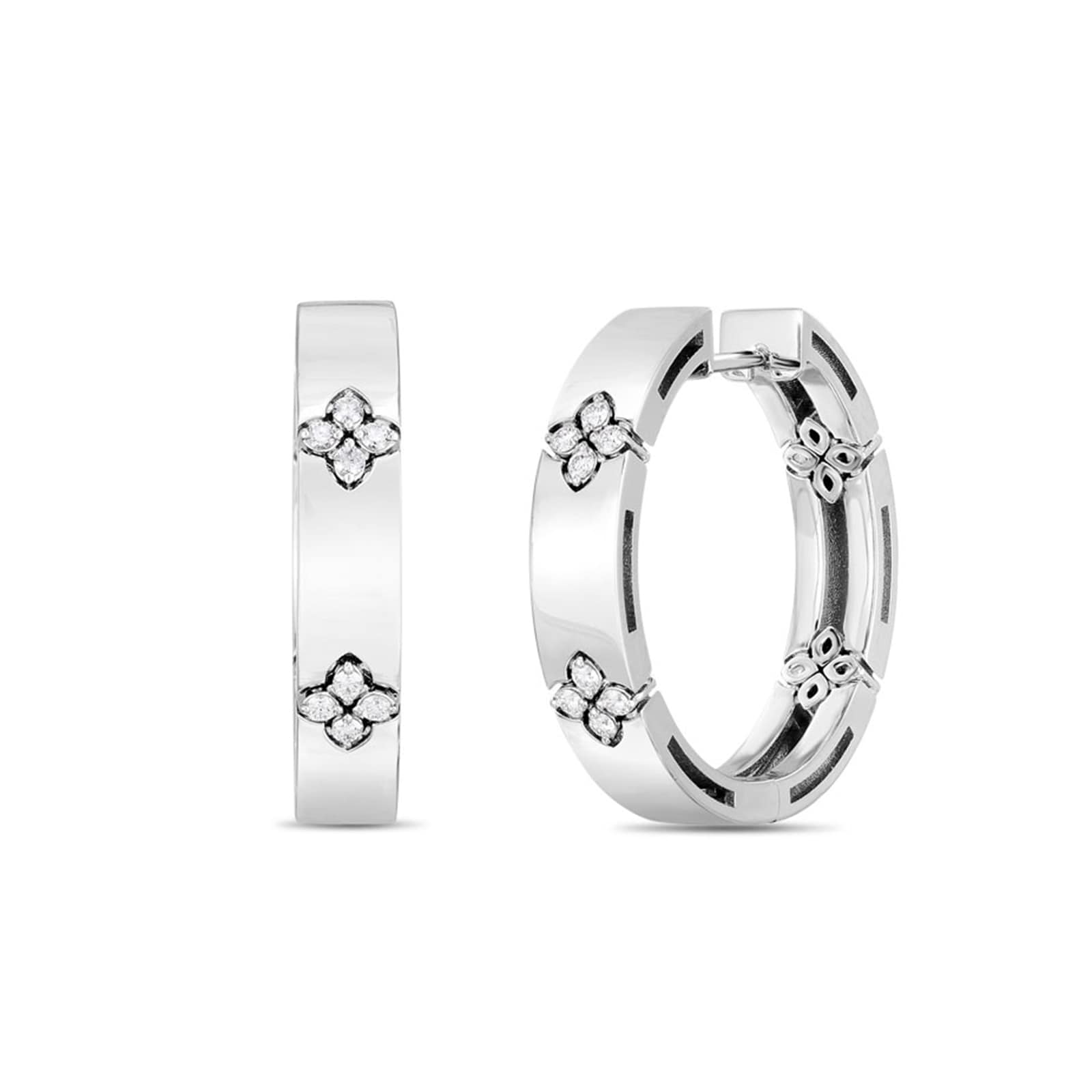 Roberto Coin Love In Verona 18ct White Gold Diamond Hoop Earrings Roberto Coin Love In Verona 18ct White Gold Diamond Hoop Earrings