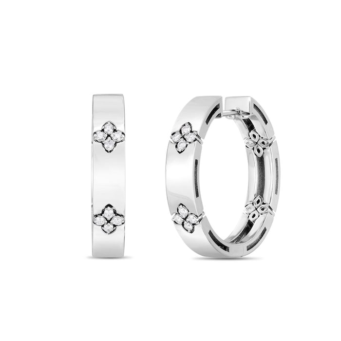 Roberto Coin Love In Verona 18ct White Gold Diamond Hoop Earrings