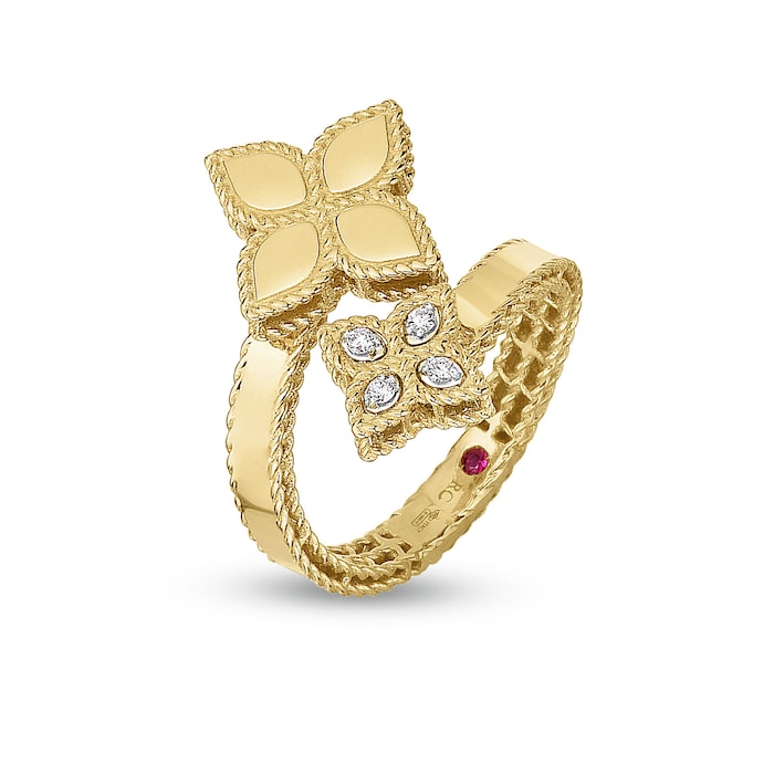 Roberto Coin 18ct Yellow Gold Princess Flower 0.04ct Diamond Ring