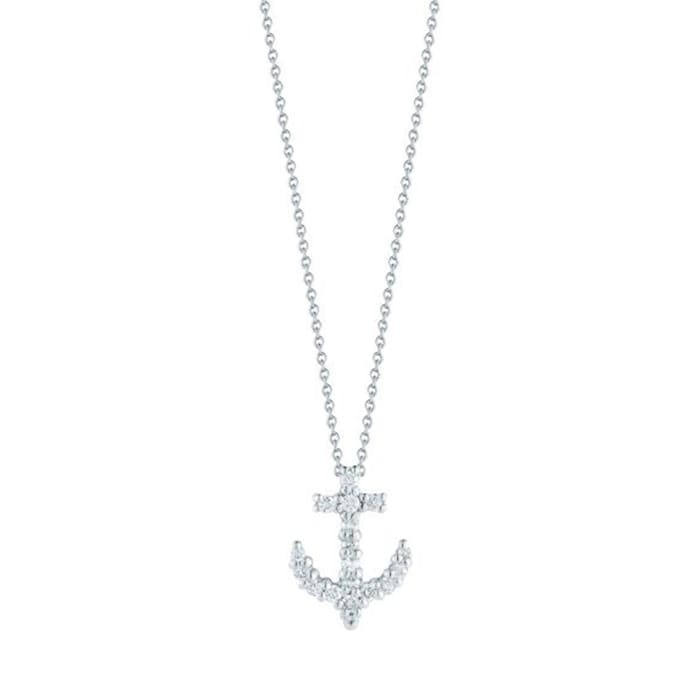 Roberto Coin 18k White Gold 0.15cttw Diamond Tiny Treasures Anchor Necklace 18"