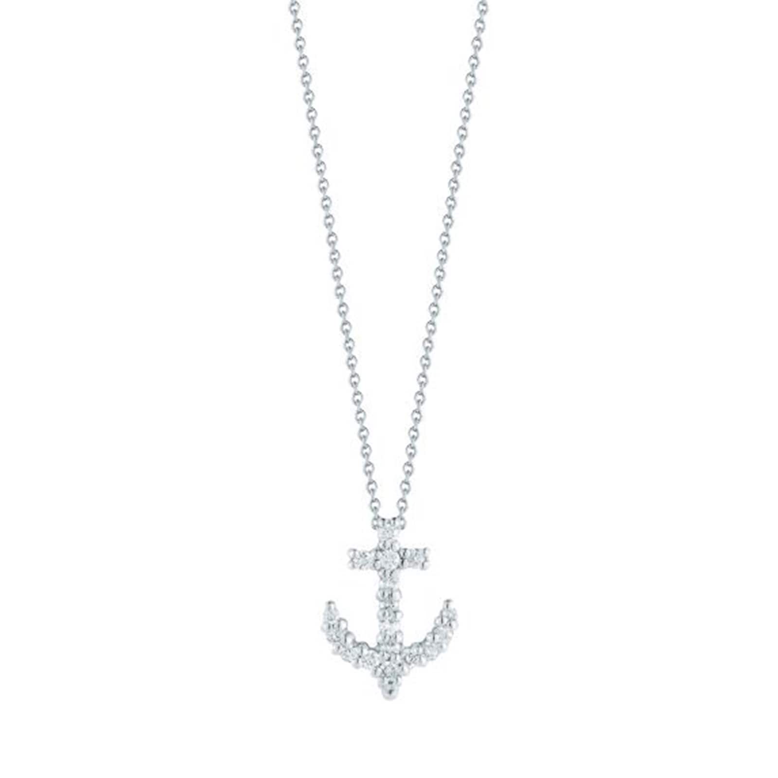 Roberto Coin 18k White Gold 0.15cttw Diamond Tiny Treasures Anchor Necklace 18"