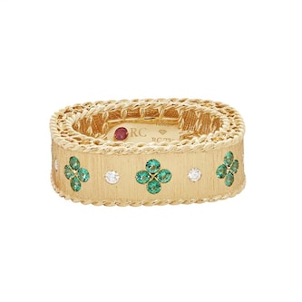 Roberto Coin 18k Yellow Gold Exclusive Venetian Princess Color 0.24cttw Emerald and Diamond Ring Size 6.5