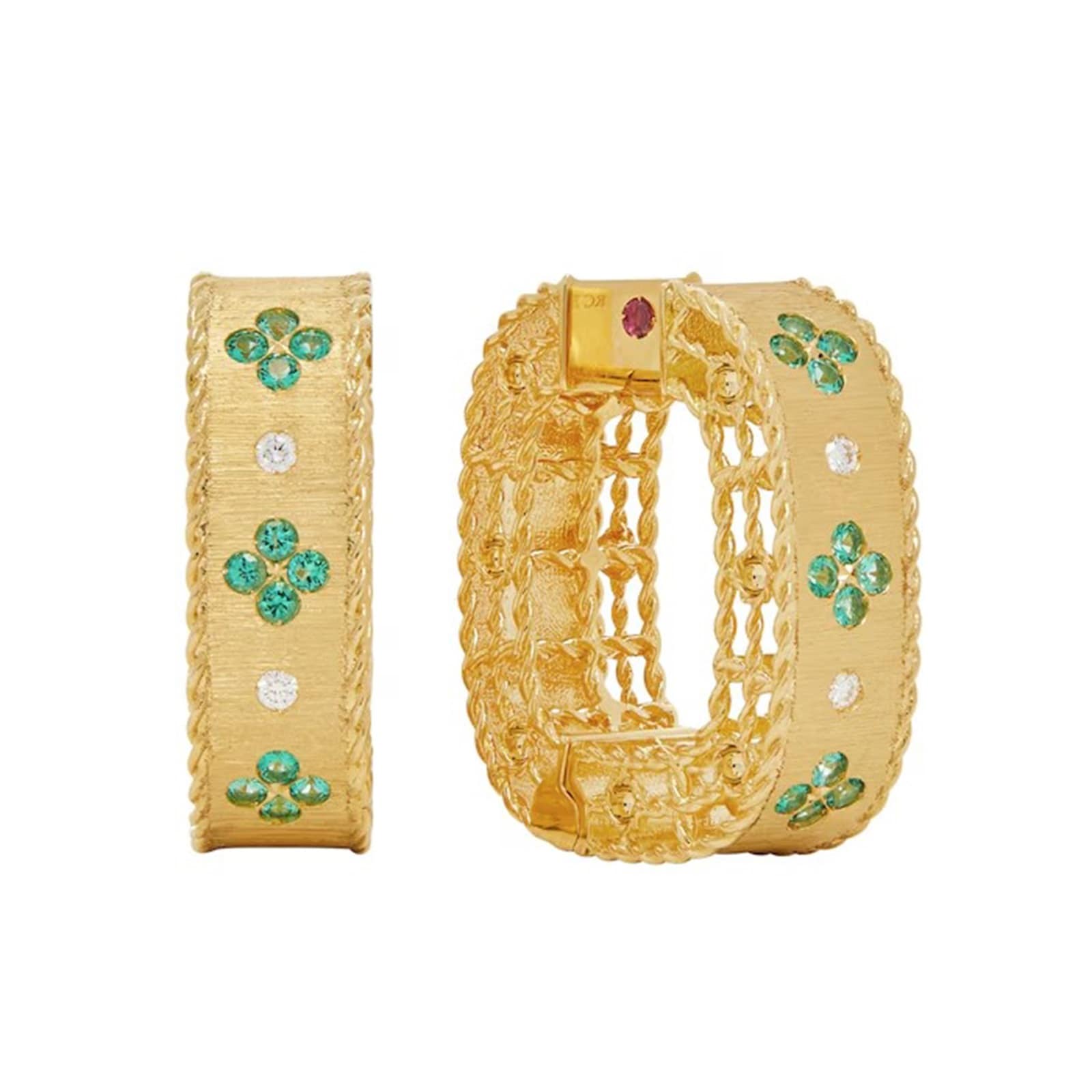 Roberto Coin 18k Yellow Gold Exclusive Venetian Princess Color 0.29cttw Emerald and Diamond Earrings