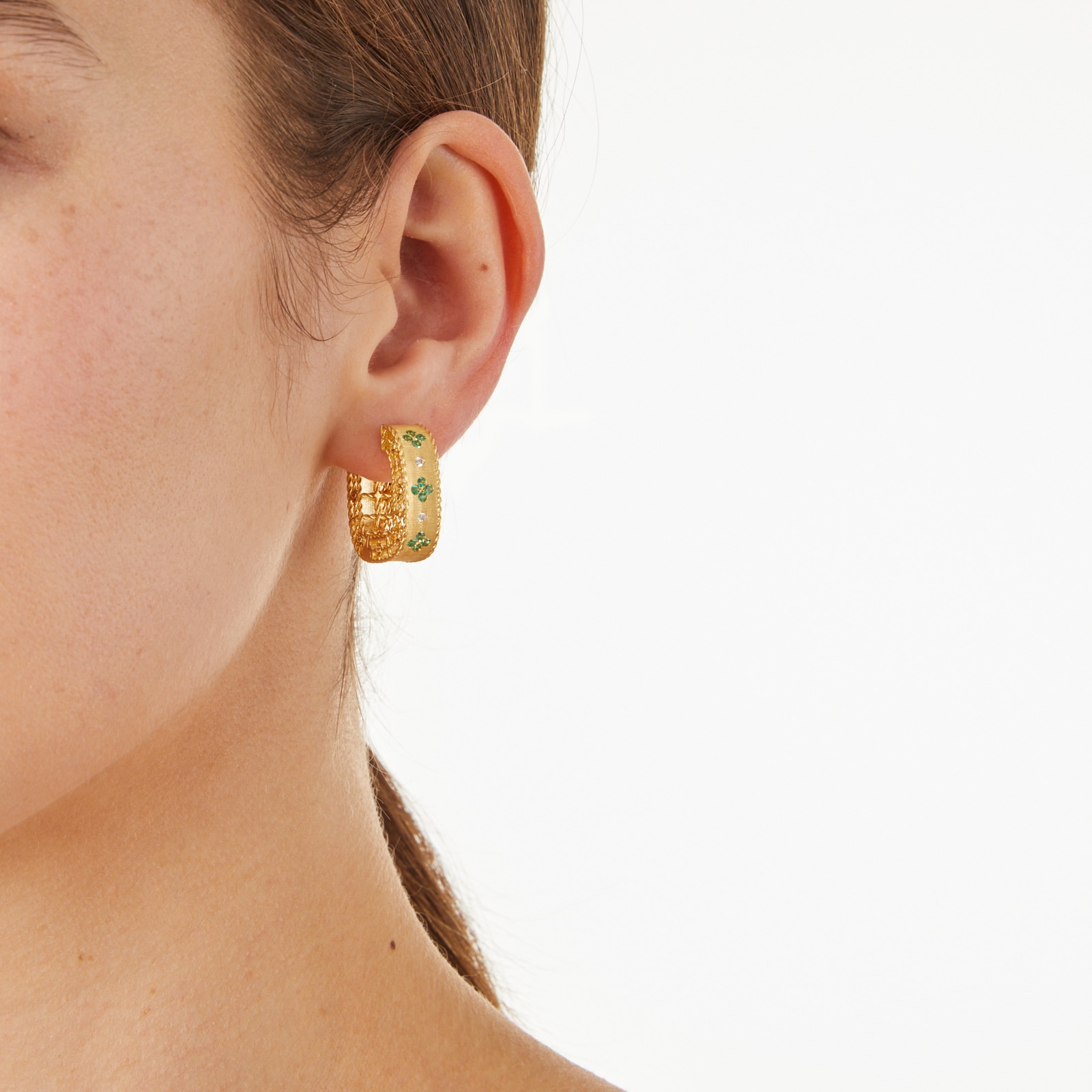 Roberto Coin 18k Yellow Gold Exclusive Venetian Princess Color 0.29cttw Emerald and Diamond Earrings