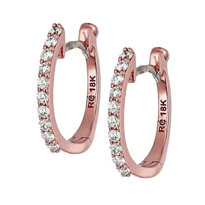 Roberto Coin 18k Rose Gold 0.20cttw Pave Diamond Small Hoop Earrings