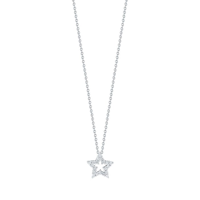 Roberto Coin 18k White Gold Tiny Treasures Small 0.08cttw Diamond Star Necklace 18"