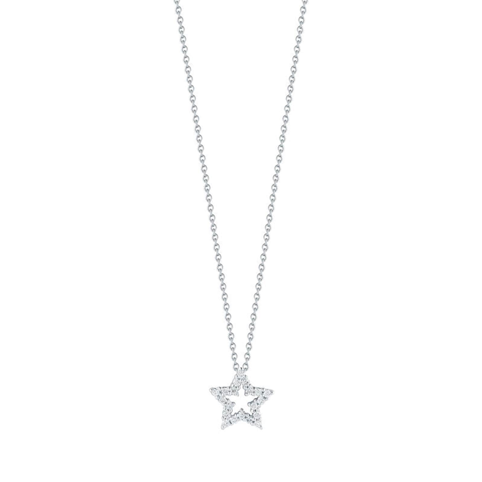 Roberto Coin 18k White Gold Tiny Treasures Small 0.08cttw Diamond Star Necklace 18"