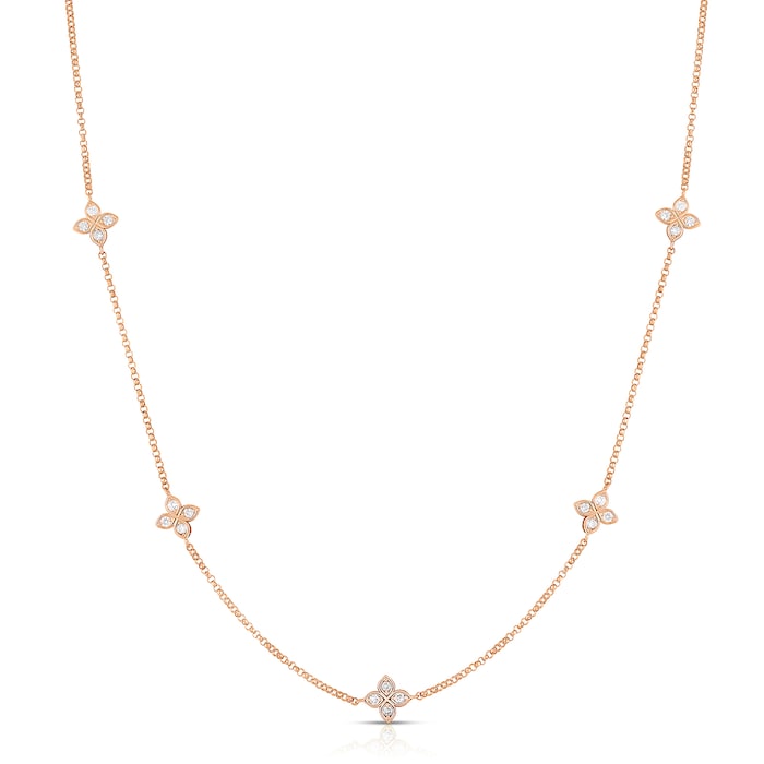 Roberto Coin 18k Rose Gold 0.22cttw Diamond 5 Station Love by the Yard Necklace