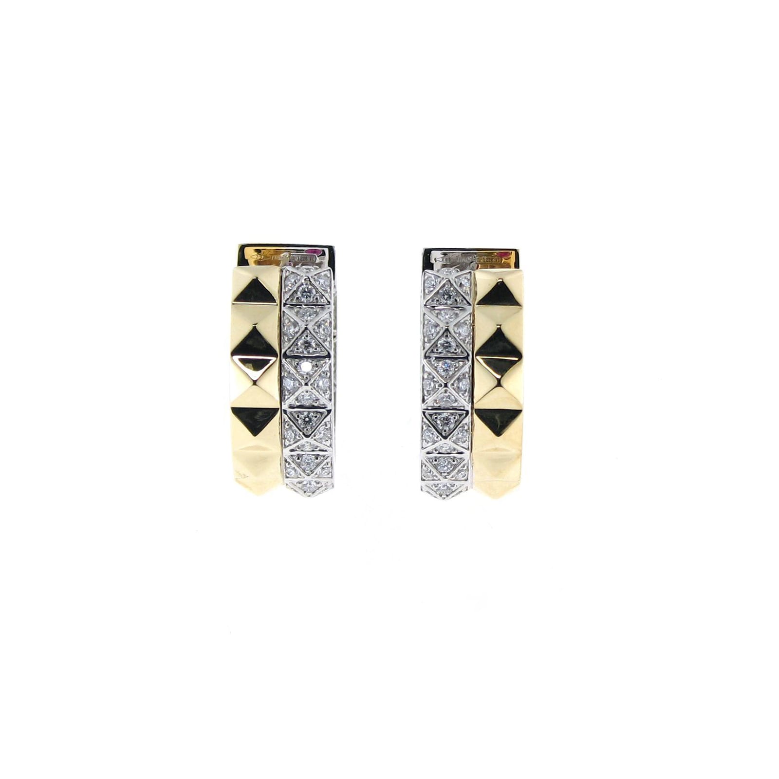 18k Yellow And White Gold 0.75cttw Diamond Rock And Diamonds Earrings