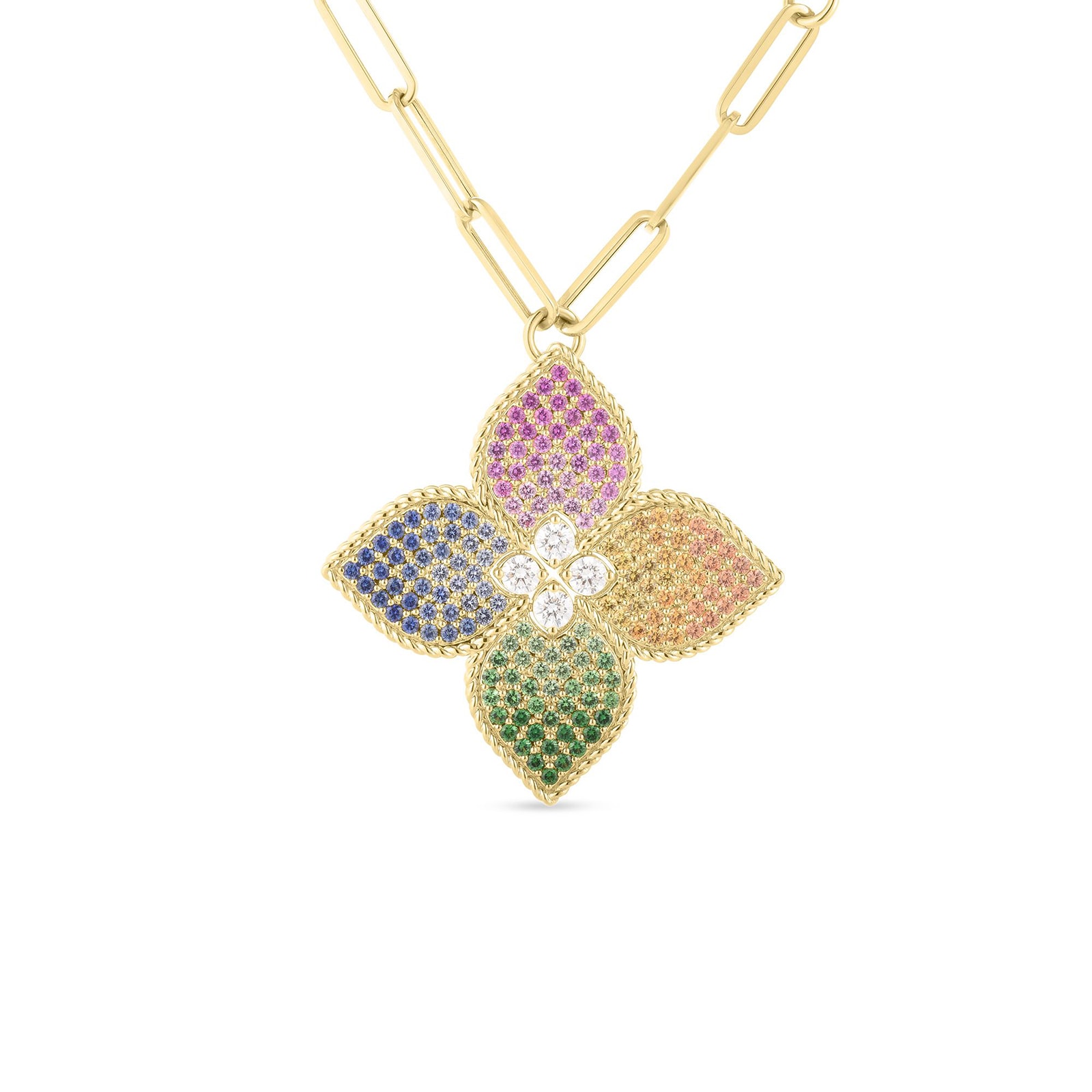 Roberto Coin 18k Yellow Gold 1.39cttw Sapphire and 0.35cttw Diamond Princess Flower Necklace