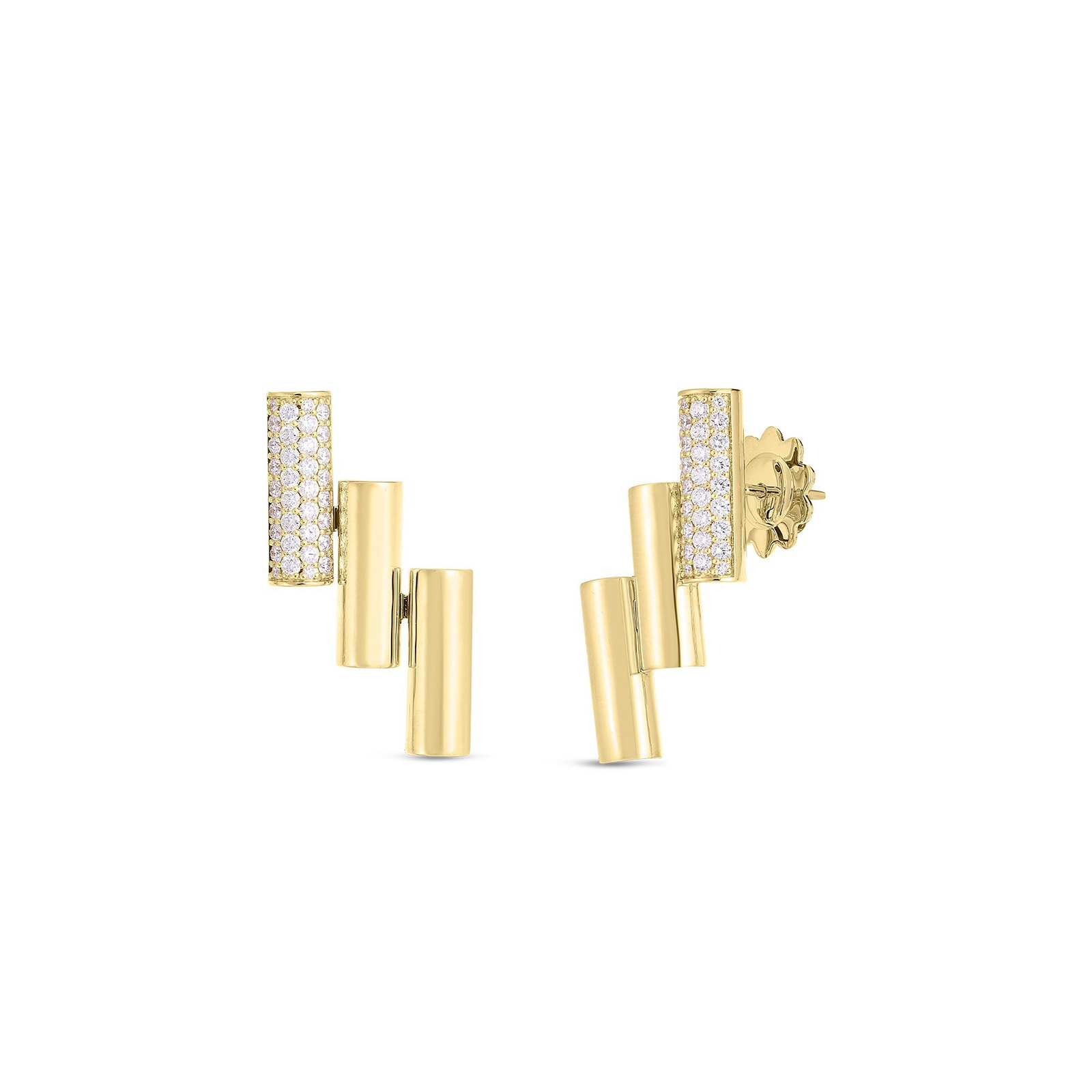 18k Yellow And White Gold 0.12ttw Diamond Domino Accent Earrings