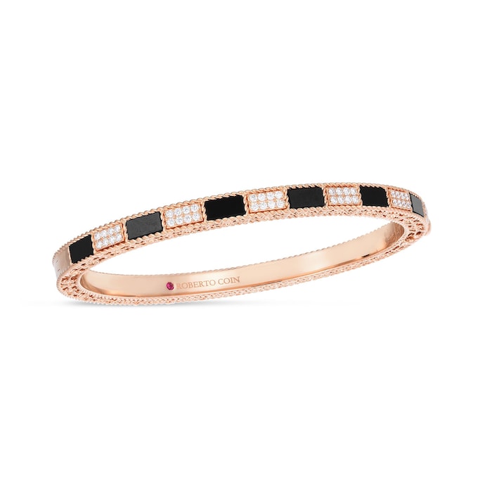 Roberto Coin 18k Rose Gold 0.40cttw Diamond and 2.85cttw Black Jade Art Deco Bangle