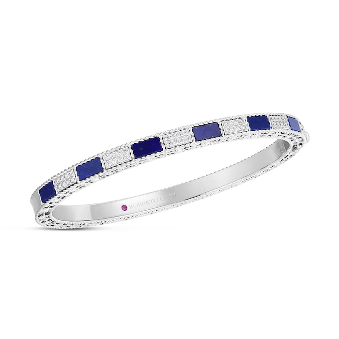 Roberto Coin 18k White Gold 0.40cttw Diamond and 2.75cttw Blue Lapis Art Deco Bangle