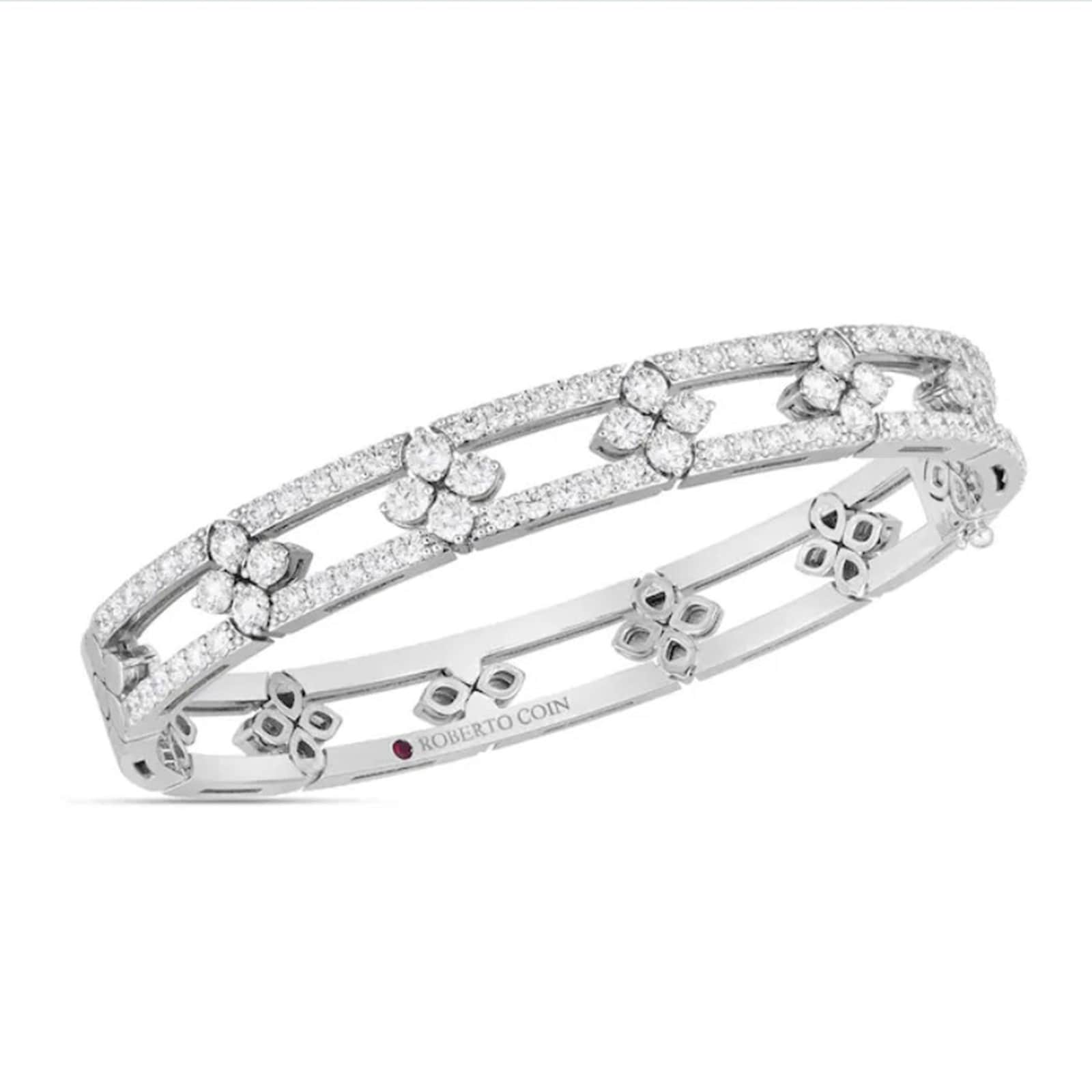 Roberto Coin 18k White Gold 3.69cttw Diamond Love in Verona Open Frame Bangle
