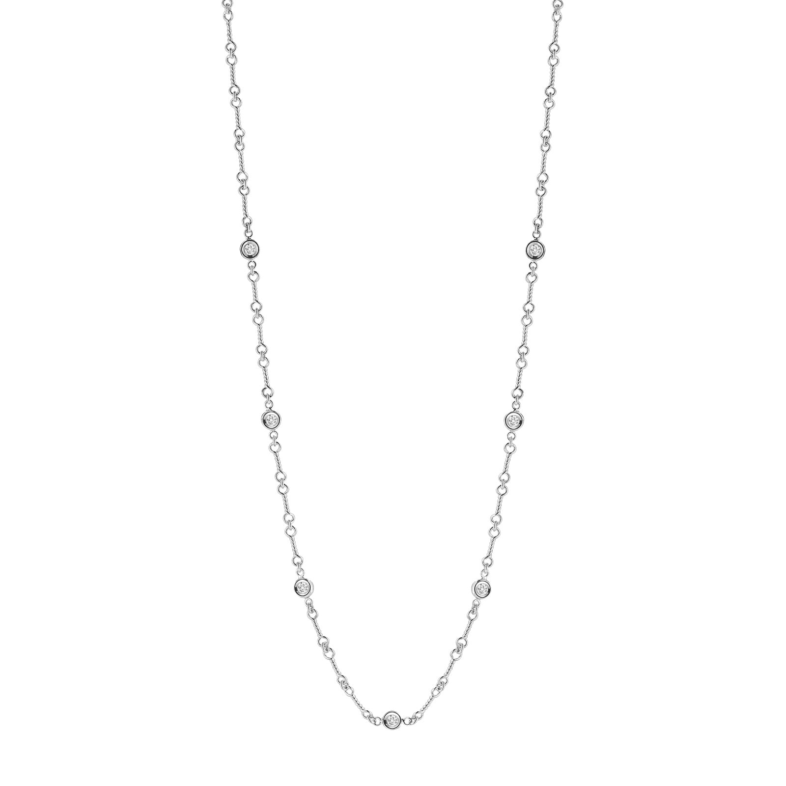 Roberto Coin 18k White Gold 0.28cttw Diamond 7 Station Dogbone Chain Necklace