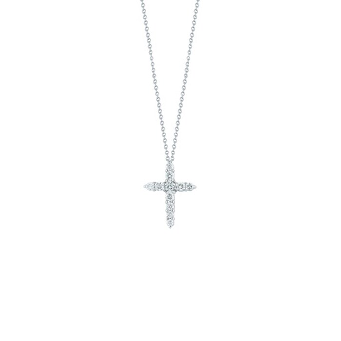 Roberto Coin 18k White Gold 0.39cttw Diamond Tiny Treasures Cross Pendant 18"