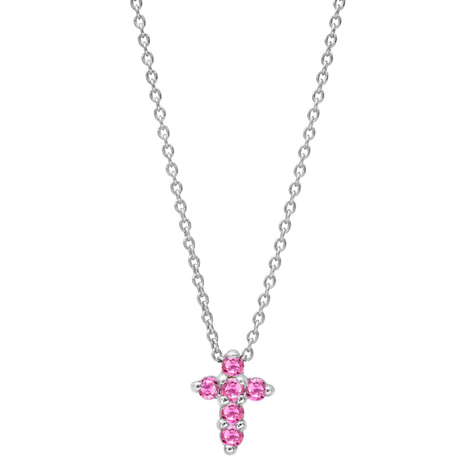 Roberto Coin 18k White Gold Pink Sapphire Cross Pendant