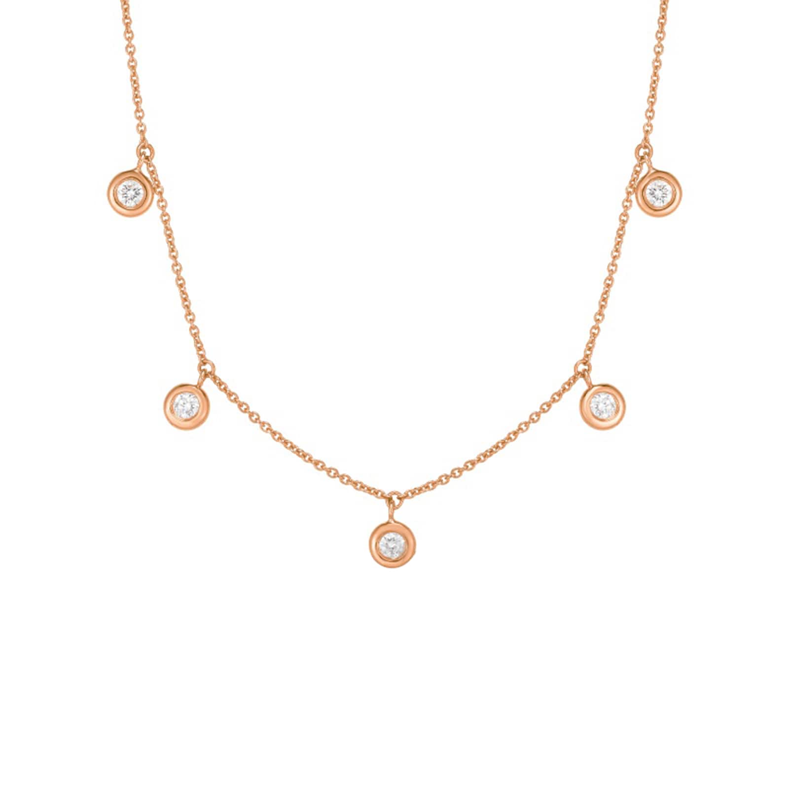 Roberto Coin 18k Rose Gold 0.23cttw Diamond Drop 5 Stone Station Necklace 16-18"